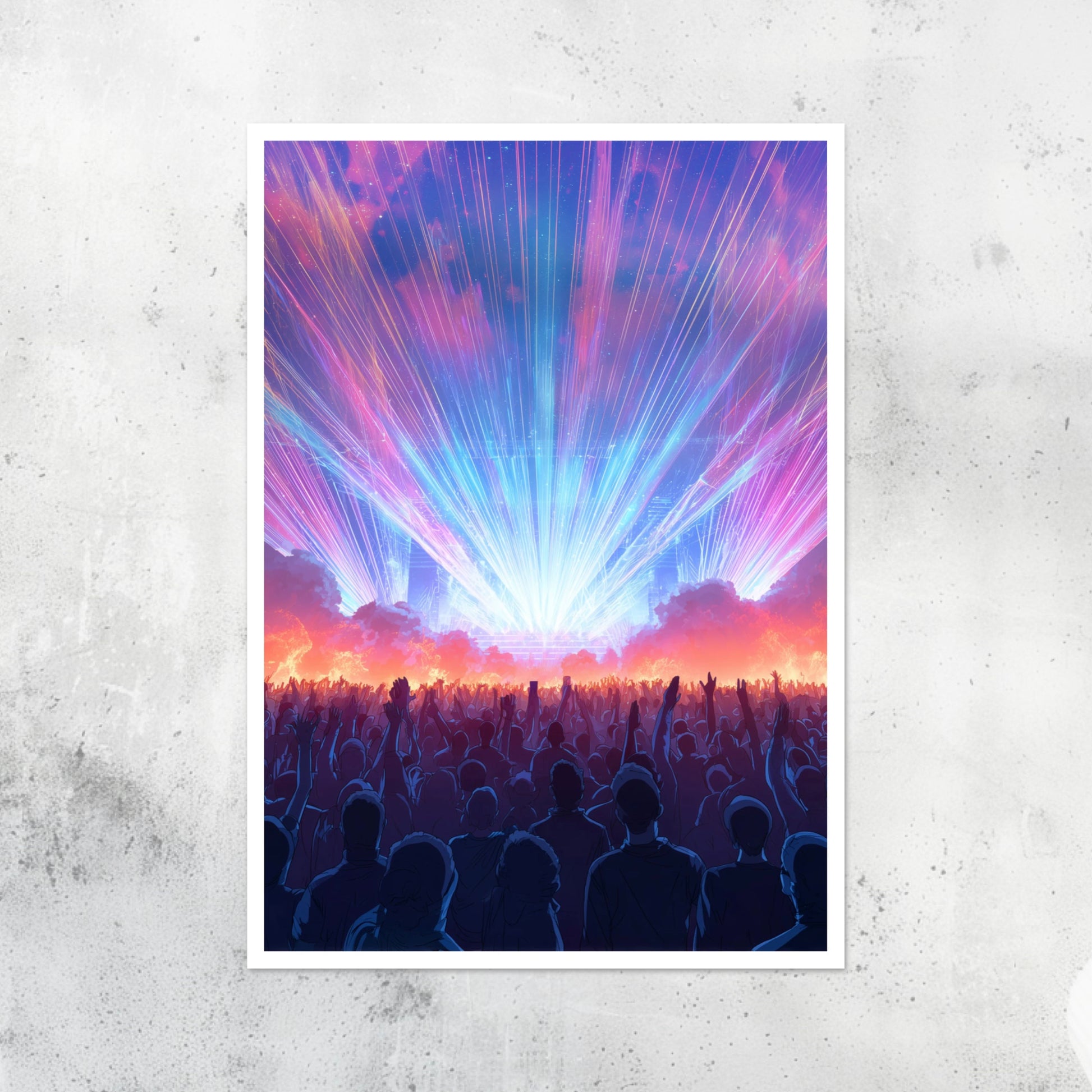 Unframed A2 print showing pink EDM soundwave visuals with abstract rhythm.
