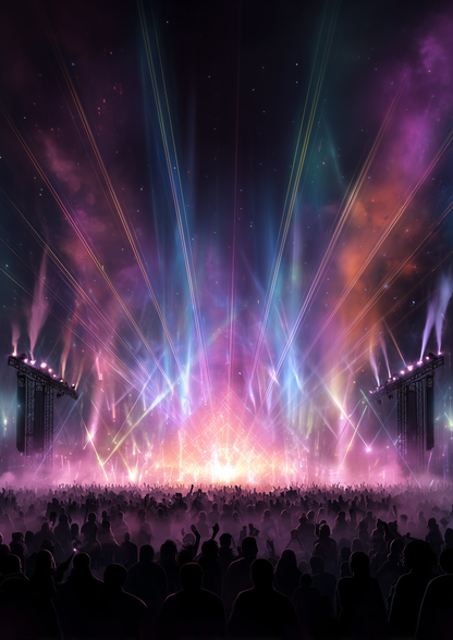 A2 rainbow-colored print of electronic music-inspired waveforms. Artwork example.
