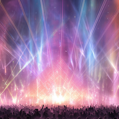 Close-up detail of A2 rainbow-colored print of electronic music-inspired waveforms.
