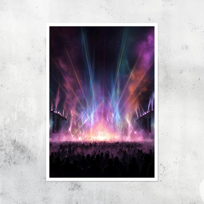 Unframed A2 rainbow-colored print of electronic music-inspired waveforms.
