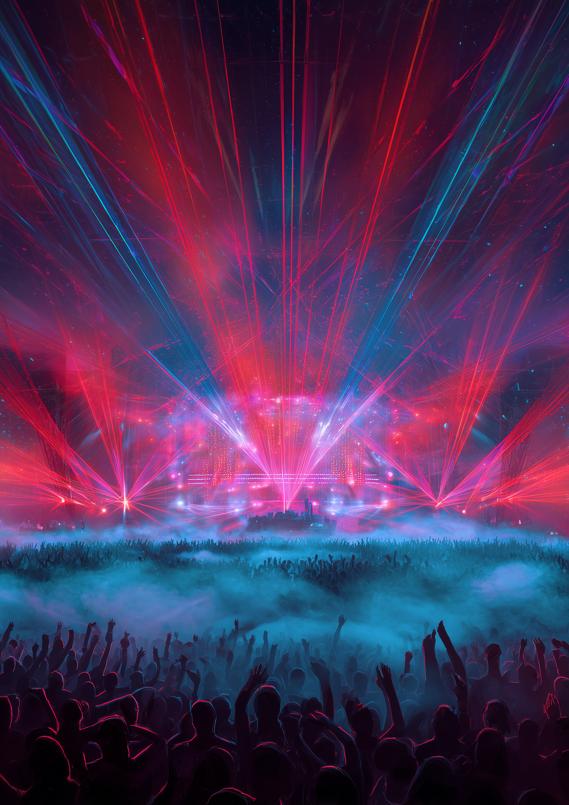 A2 music art with bold red EDM waveform designs and abstract energy. Artwork example.
