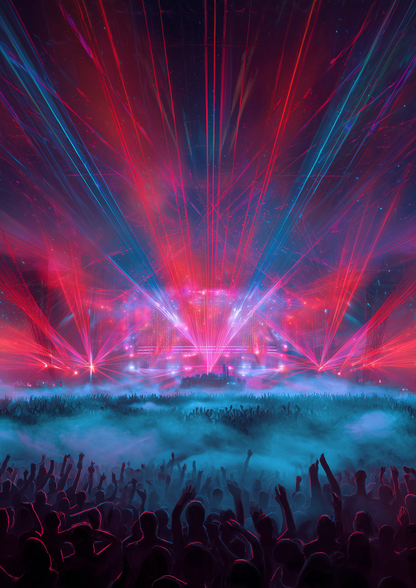 A2 music art with bold red EDM waveform designs and abstract energy. Artwork example.
