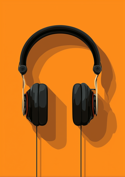 A2 minimalist print of professional audio headphones in sketch style. Artwork example.
