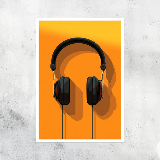 Unframed A2 minimalist print of professional audio headphones in sketch style.
