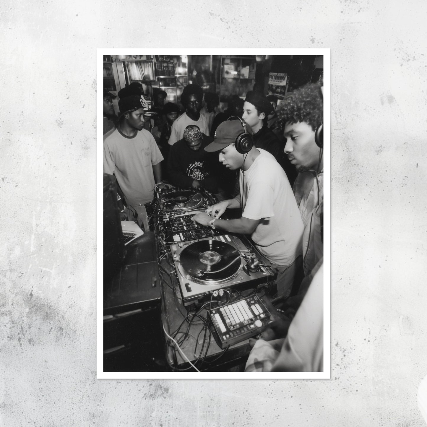 Unframed A2 artwork illustrating an underground 90s house party scene.
