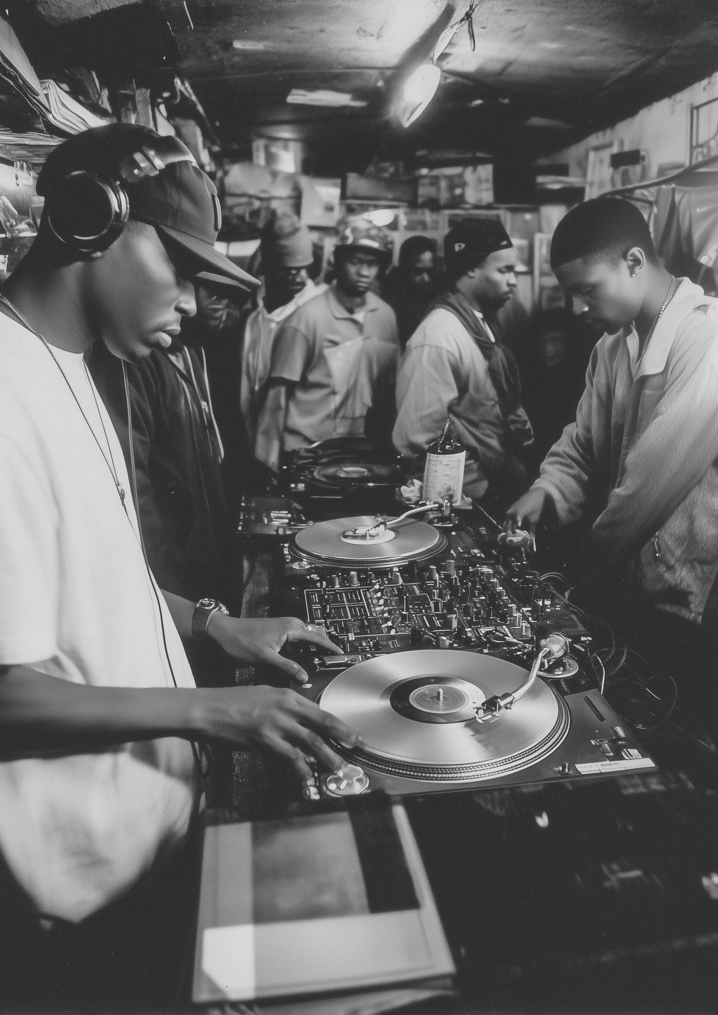 A2 wall art print depicting an underground 90s music party scene. Artwork example.
