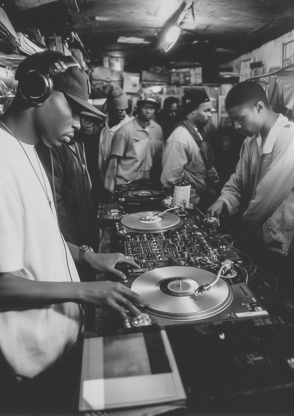 A2 wall art print depicting an underground 90s music party scene. Artwork example.
