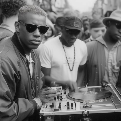 Close-up detail of A2 artwork showing a street-based underground music scene.
