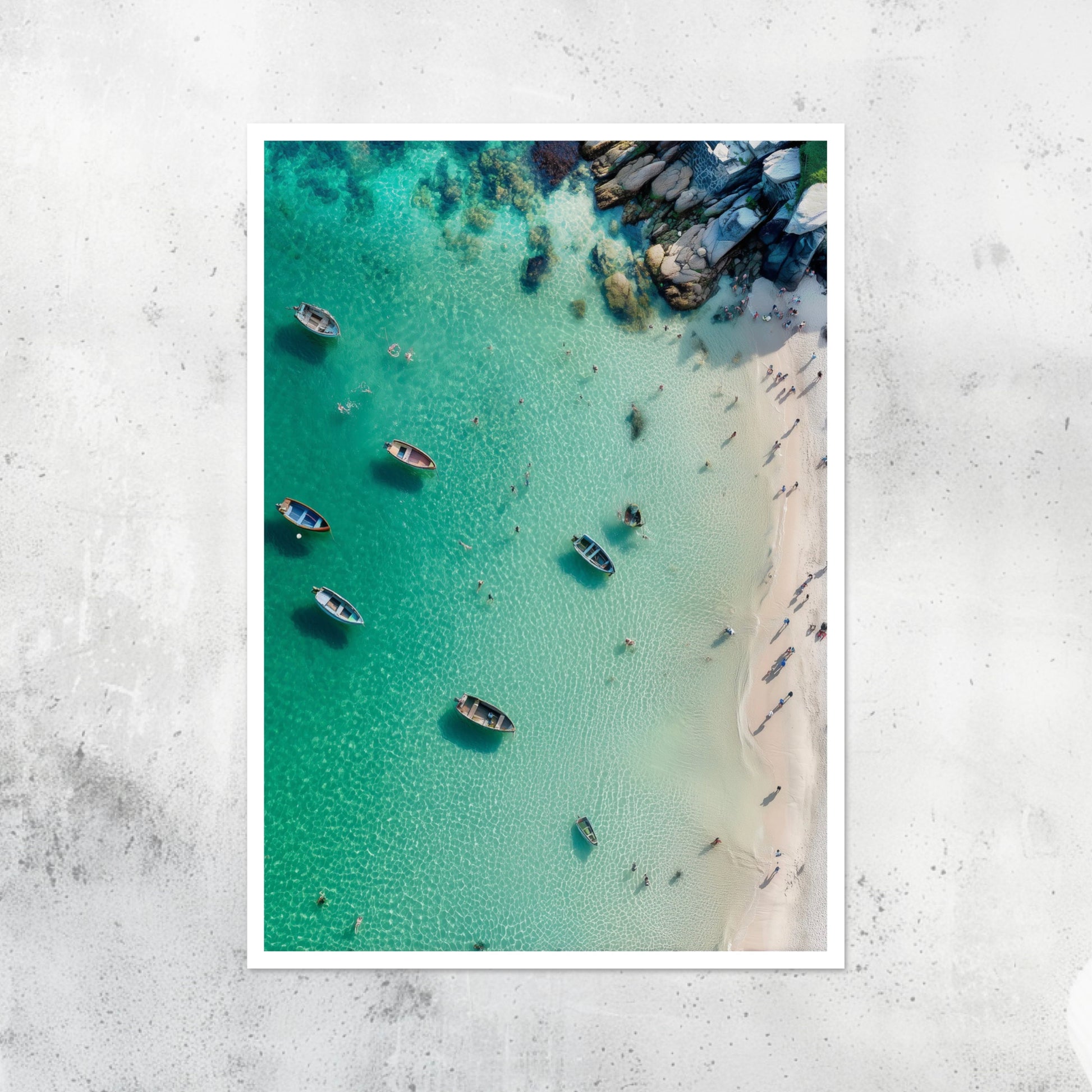 Unframed A2 seascape artwork of the Cornwall coastline with muted tones and waves.
