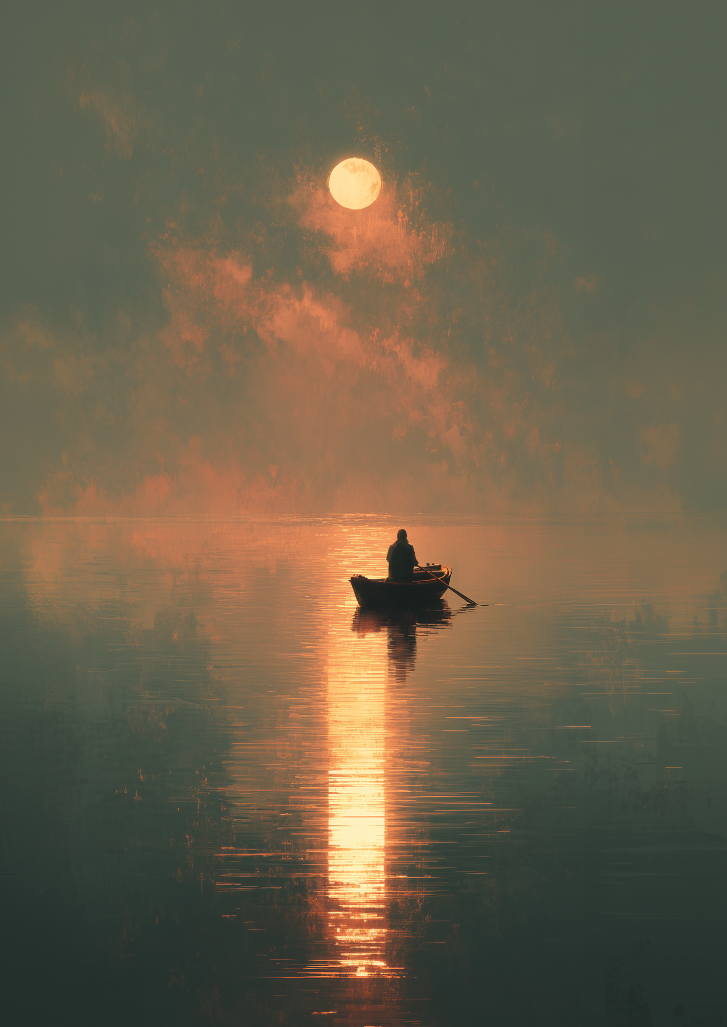 A2 ocean seascape artwork showing bright midday sunlight over the water. Artwork example.
