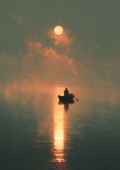 A2 ocean seascape artwork showing bright midday sunlight over the water. Artwork example.
