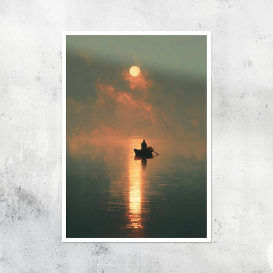 Unframed A2 ocean seascape artwork showing bright midday sunlight over the water.
