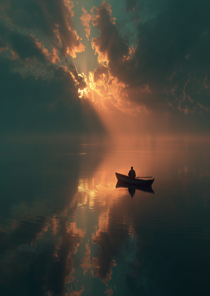 A2 seascape print showing morning sunlight reflecting on the ocean. Artwork example.
