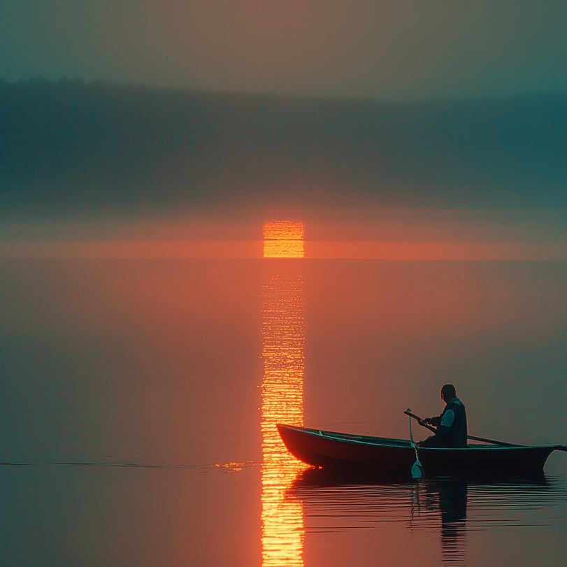 Close-up detail of A2 artwork of an ocean scene illuminated by an orange moon.
