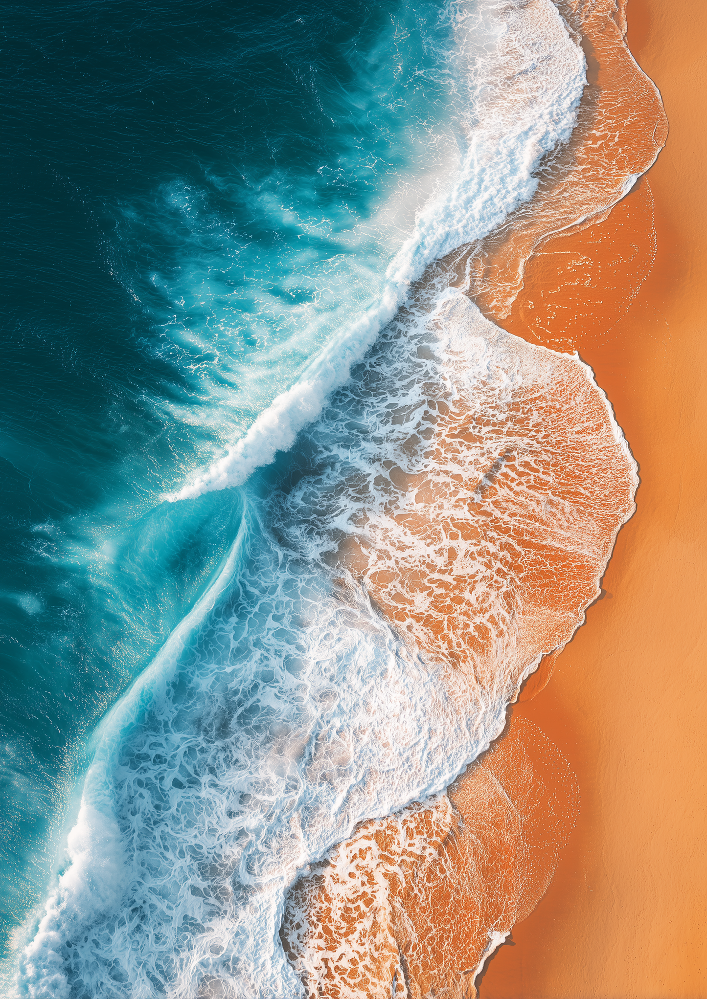 A2 abstract seascape with orange sand and simplified sea view. Artwork example.
