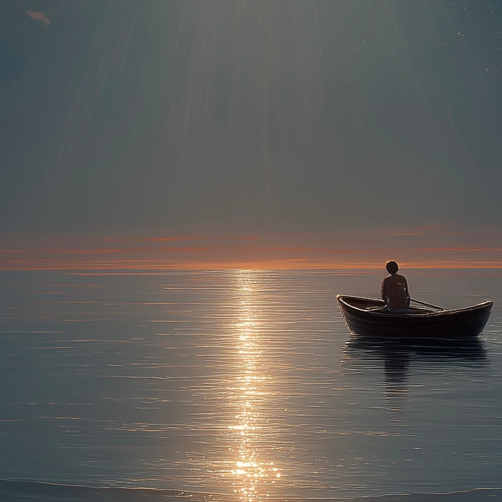 Close-up detail of A2 seascape print of a silver moon shining over the ocean.
