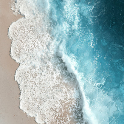 Close-up detail of A2 white-themed seascape with minimal waves and white sand.
