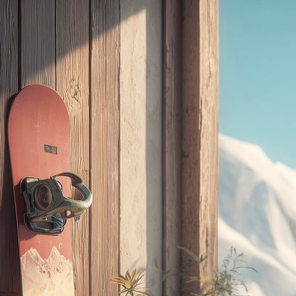 Close-up detail of A2 snowboarding-themed wall print with cool tones vibrant colours.
