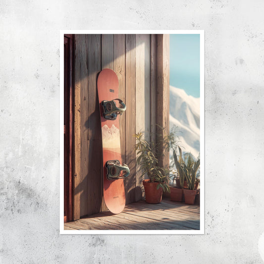 Unframed A2 snowboarding-themed wall print with cool tones vibrant colours.
