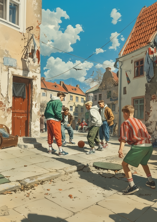 A2 retro artwork of a vintage football athlete. Artwork example.
