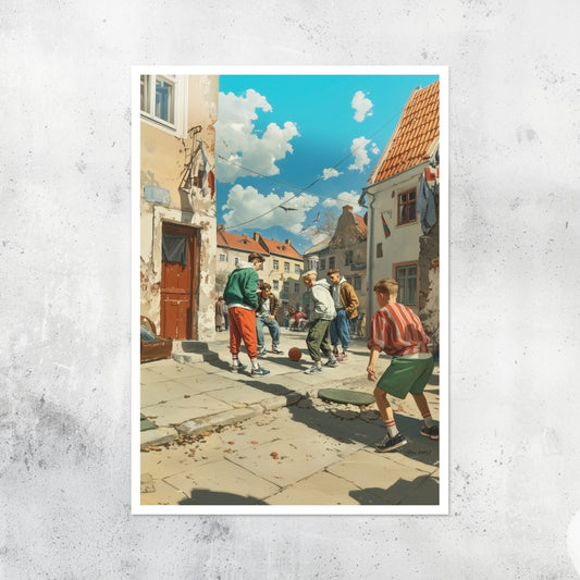 Unframed A2 retro artwork of a vintage football athlete.
