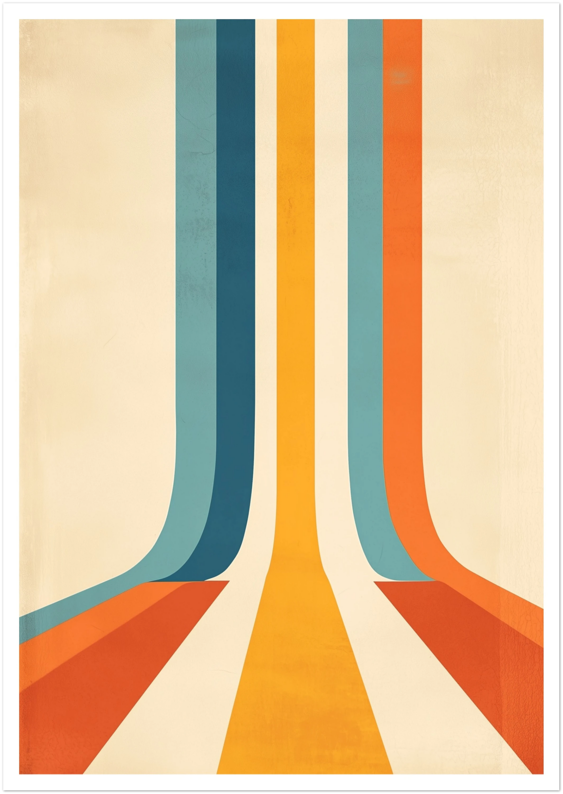 A2 abstract artwork with vertical curved stripes in modern, contrasting colors, designed to bring movement and depth to a wall. Artwork example.