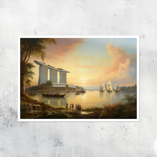 Unframed A2 fine art print of Marina Bay Sands in Singapore, classical painting style architecture wall art.